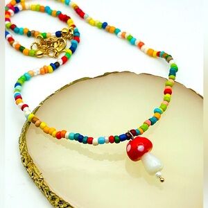 Fairycore Beaded Mushroom Necklace